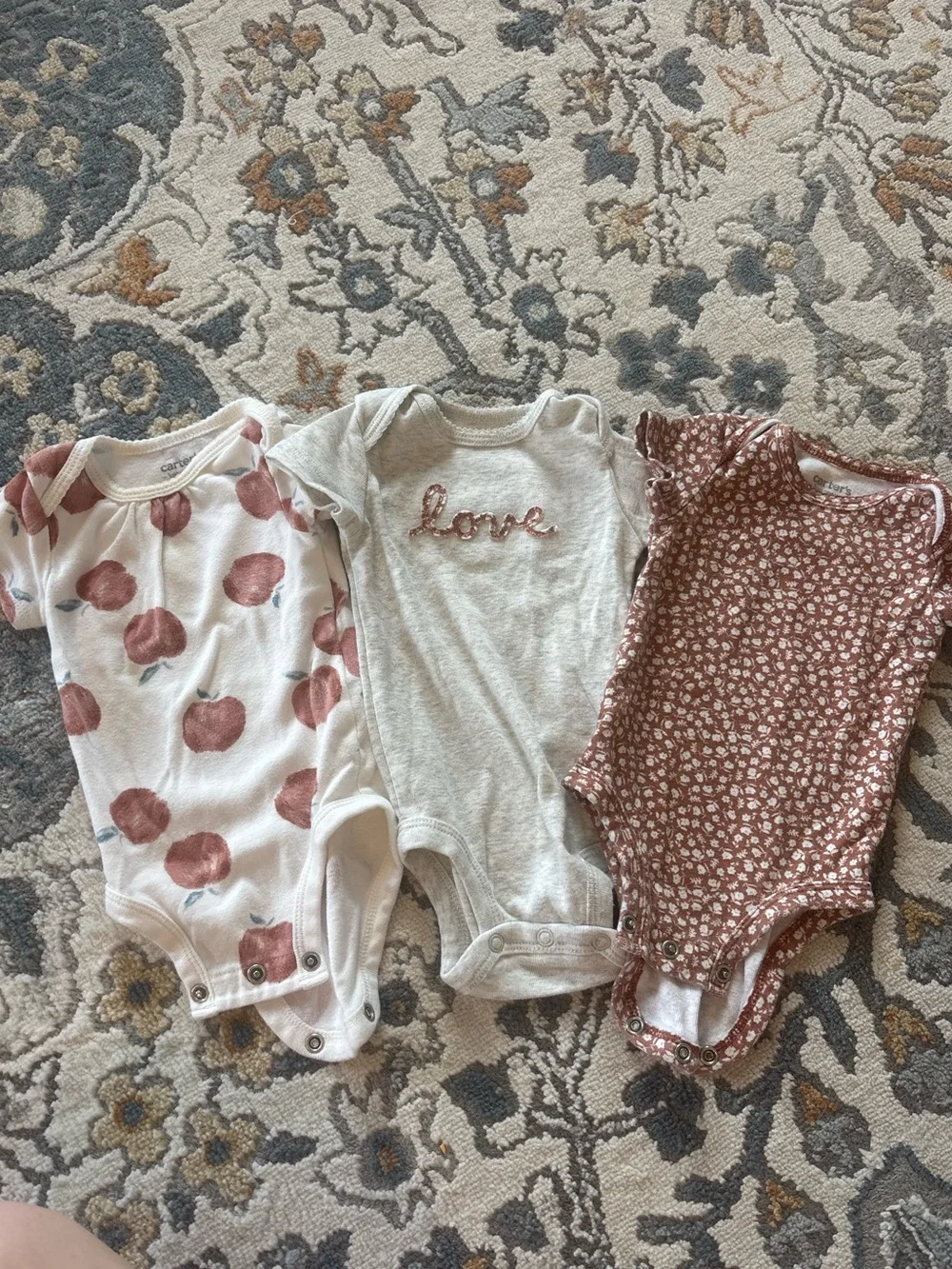 Carter's Neutral & Rust Floral and 'Love' Cotton Baby Bodysuits - Cream, Rust
